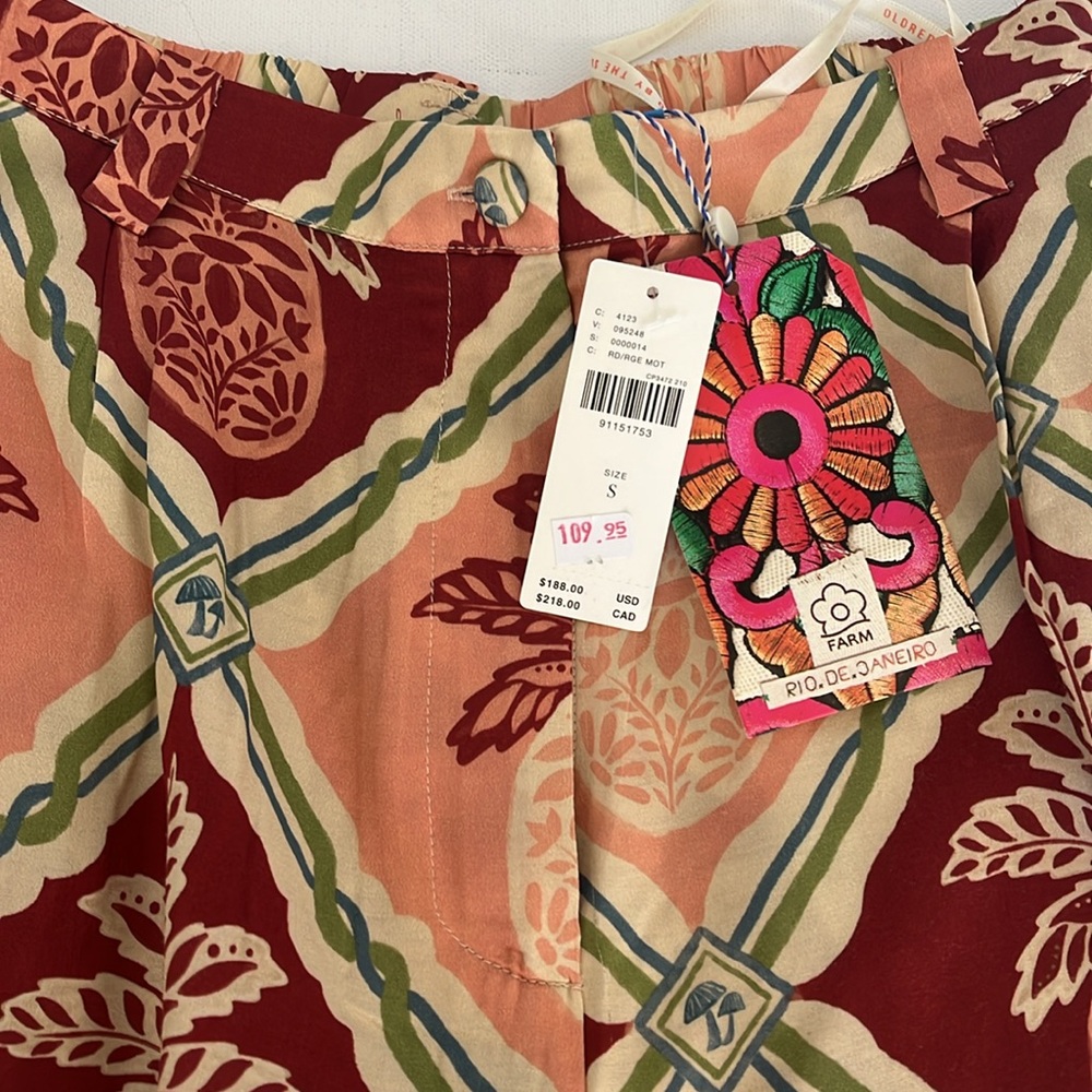 🎉HOST PICK 🎉FARM Rio x Anthropologie Pink and Orange Pineapple Wide Leg Pants - Picture 6 of 10